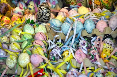 Colorful and painted Easter eggs background