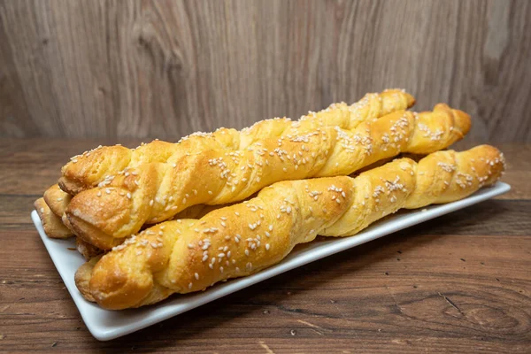 Puff Pastry Sticks Close Puff Pastry Sesame Seeds — Stock Photo, Image