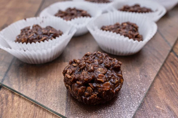 Немає Випікання Вівсяного Шоколаду Арахісового Масла Печиво — стокове фото