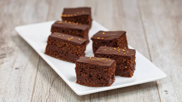 Chocolade Brownies Houten Tafel Zelfgemaakte Bakkerij Dessert Stockfoto