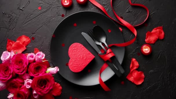 Saint Valentin Table Concept Dîner Romantique Gros Plan Plaque Avec — Video