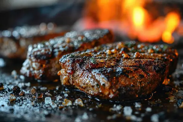 Besar Juicy Beef Rib Eye Steak Pada Hot Grill Dengan — Stok Foto