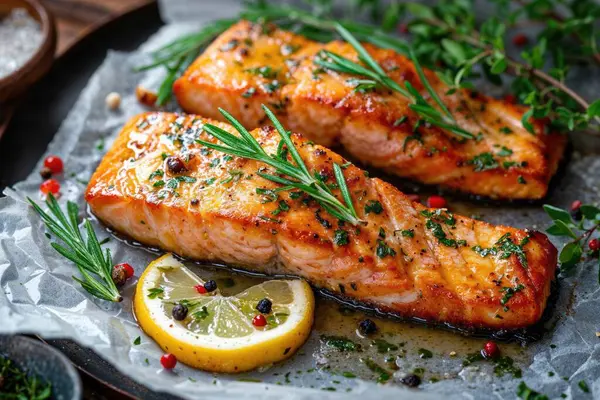 Daging Ikan Salmon Segar Dan Lezat Dengan Lemon Dan Rosemary — Stok Foto