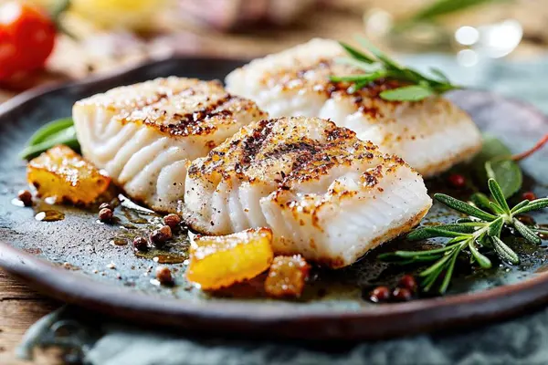 Delicious Fillets Grilled Oven Baked Pollock Coalfish Served Fresh Vegetables Royalty Free Stock Photos