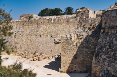 Walls and fortifications of the medieval citadel of Rhodes in Greece built by Hospitalliers