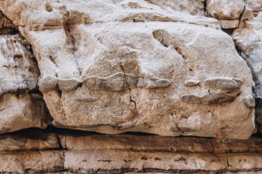 flint inside of limestone rocks in the bottom of Jacob's Canyon at Rhodes Island in Greece