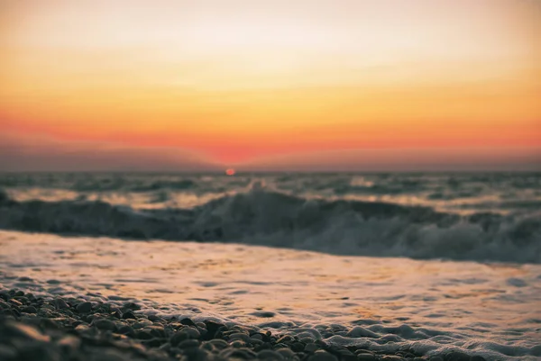 Pôr Sol Sobre Mar Mediterrâneo Visto Uma Praia Ilha Rodes — Fotografia de Stock