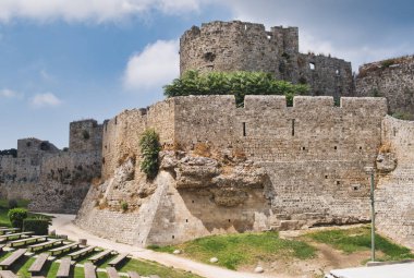 Walls and fortifications of the medieval citadel of Rhodes in Greece built by Hospitalliers
