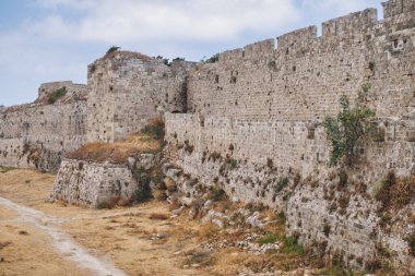 Walls and fortifications of the medieval citadel of Rhodes in Greece built by Hospitalliers