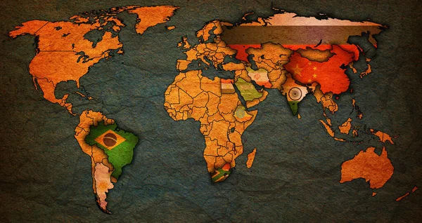 Vlajky Členských Zemí Kandidátských Zemí Brics Mapě Politického Světa Národními — Stock fotografie