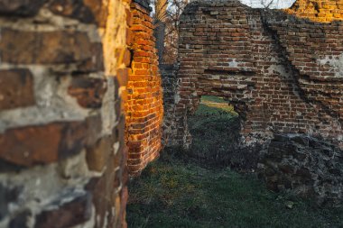 Zawieprzyce 'deki eski şatonun kalıntıları Polonya' da Lubelskie Voyvoda kış mevsiminde