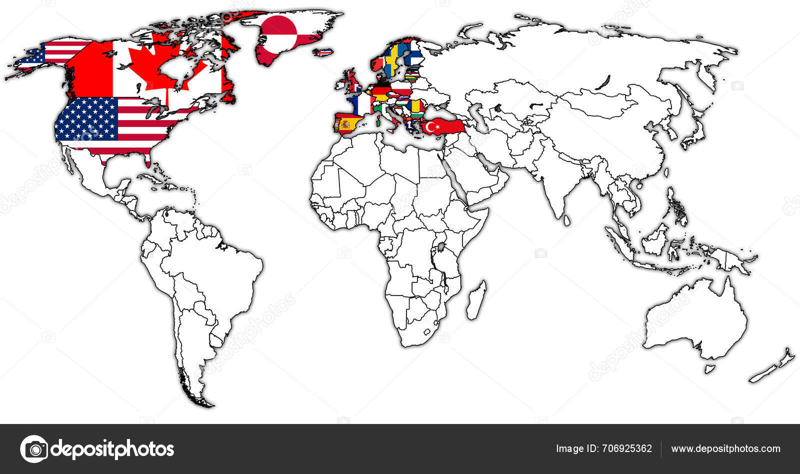 Nato Territory World Map 2024 National Flags — Stock Photo © michal812 ...