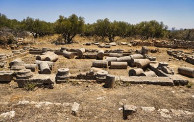 Landscape with ruins of Ancient Roman city Aptera on the island of Crete in Greece clipart