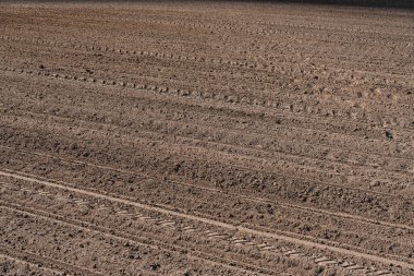 Baharın başlarında tarlaya vurulan boş bir tarlanın yakın çekimi.