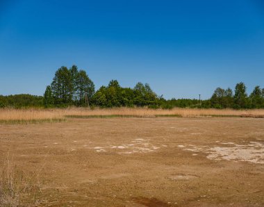Kurumuş bir gölün dibi ve çatlamış bir toprak manzarası.