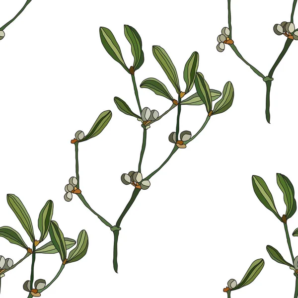 Mistletoe Seamless Pattern Design Element Christmas New Year Background — Stock Vector