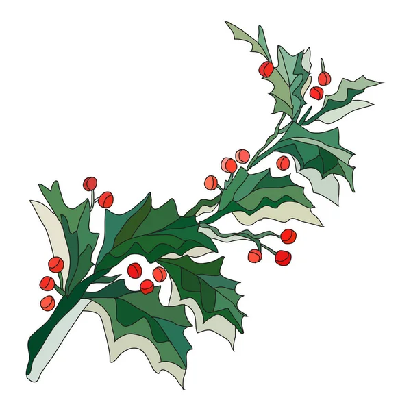 装飾的な手描きのホリーベリーの枝 デザイン要素 カード 招待状 バナー ポスター 印刷デザインに使用できます クリスマス ラインアートスタイルの冬の背景 — ストックベクタ