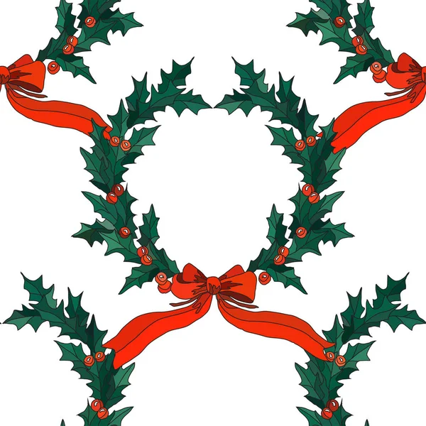 Elegancki Bezszwowy Wzór Wieńcami Jagód Świętych Elementy Konstrukcyjne Boże Narodzenie — Wektor stockowy