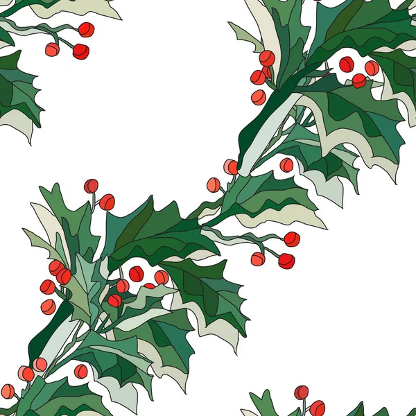 ホリーベリーの枝 デザイン要素とエレガントなシームレスパターン クリスマス 招待状 カード ギフトラップ 壁紙の冬のパターン — ストックベクタ