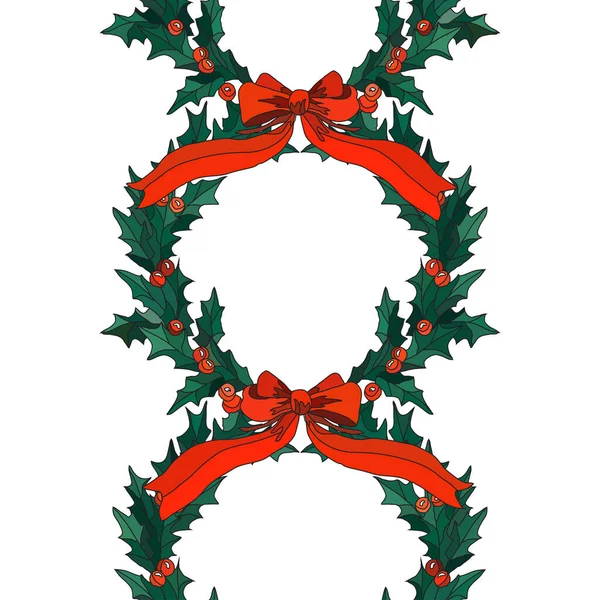 Elegantes Nahtloses Muster Mit Stechpalmenkränzen Designelementen Weihnachten Neujahr Wintermuster Für — Stockvektor