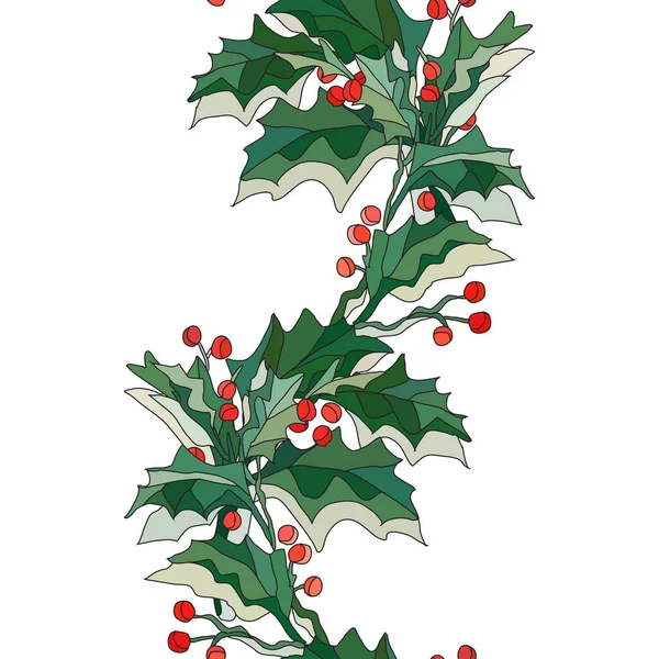 Элегантный Бесшовный Узор Ветвями Ягоды Дизайнерскими Элементами Рождество Новый Год — стоковый вектор