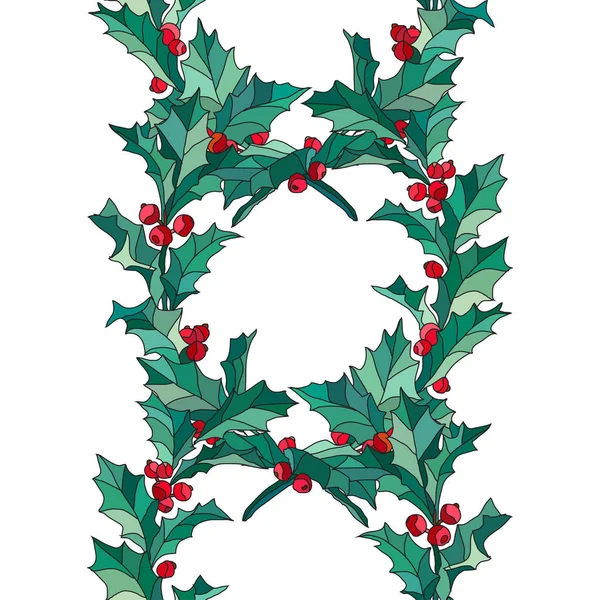 ホリーベリーリース デザイン要素とエレガントなシームレスパターン クリスマス 招待状 カード ギフトラップ 壁紙の冬のパターン — ストックベクタ