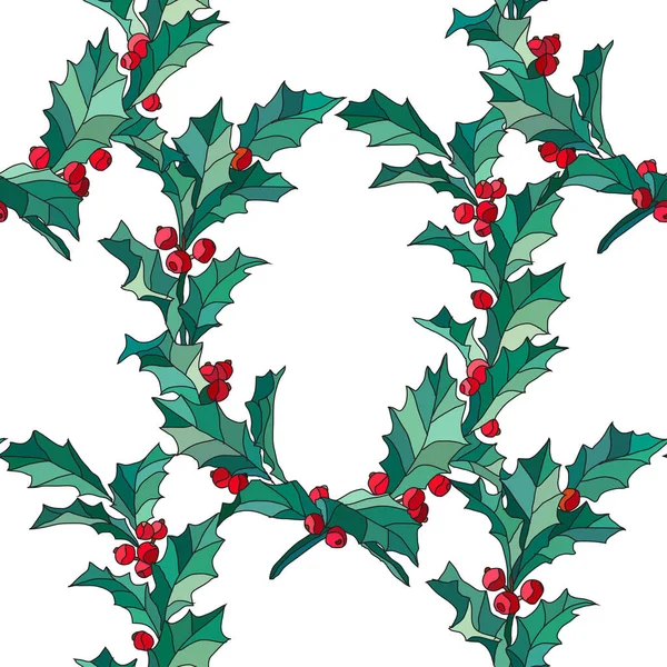ホリーベリーリース デザイン要素とエレガントなシームレスパターン クリスマス 招待状 カード ギフトラップ 壁紙の冬のパターン — ストックベクタ