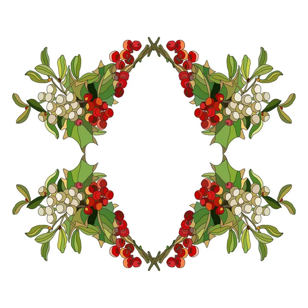 Decorative Hand Drawn Holly Berry Wreath Design Element Can Used — Stock Vector