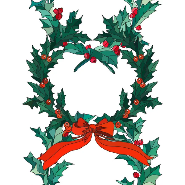 Elegantes Nahtloses Muster Mit Stechpalmenkränzen Designelementen Weihnachten Neujahr Wintermuster Für — Stockvektor