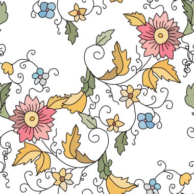 Soyut çiçekleri ve tasarım elementleri olan zarif, pürüzsüz bir desen. Davetiyeler, kartlar, baskı, hediye paketi, imalat, tekstil, kumaş, duvar kağıtları için çiçek deseni