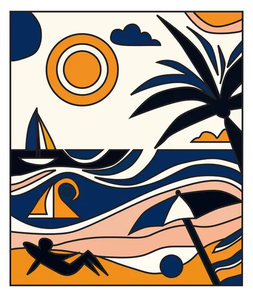 Yaz posteri, tatil geçmişi, afiş, tebrik kartı, şablon. Yaz tatili kavramı  