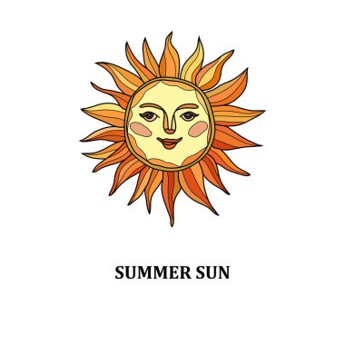 Yaz güneşi, tasarım elementi. Kartlar, davetiyeler, afişler, posterler, baskı tasarımı için kullanılabilir. tatil, tatil geçmişi 