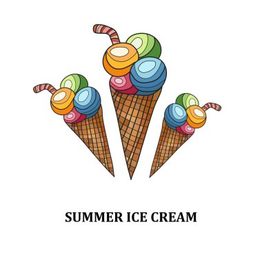 Yaz dondurması, tasarım elementleri. Kartlar, davetiyeler, afişler, posterler, baskı tasarımı için kullanılabilir. tatil, tatil geçmişi 