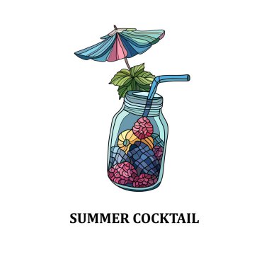 Yaz kokteyli, tasarım elementi. Kartlar, davetiyeler, afişler, posterler, baskı tasarımı için kullanılabilir. tatil, tatil geçmişi 