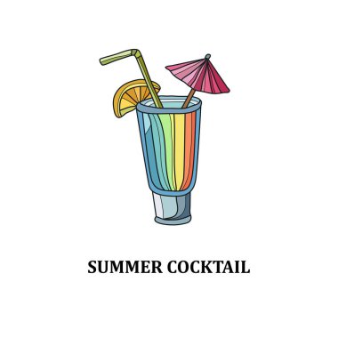Yaz kokteyli, tasarım elementi. Kartlar, davetiyeler, afişler, posterler, baskı tasarımı için kullanılabilir. tatil, tatil geçmişi 