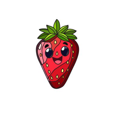 Dekoratif el çizimi mutlu çilek, tasarım elemanı. Kartlar, davetiyeler, afişler, posterler, baskı tasarımı için kullanılabilir. Meyve arkaplanı