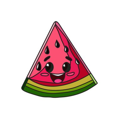 Dekoratif el çizimi, mutlu karpuz, tasarım elementi. Kartlar, davetiyeler, afişler, posterler, baskı tasarımı için kullanılabilir. Meyve arkaplanı