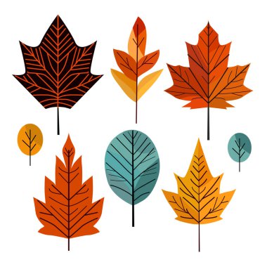El yapımı sonbahar yaprakları, Bauhaus tarzında dizayn edilmiş tasarım elementleri. Kartlar, davetiyeler, afişler, posterler, baskı tasarımı, mevsimlik tatil geçmişi için kullanılabilir. Sonbahar teması