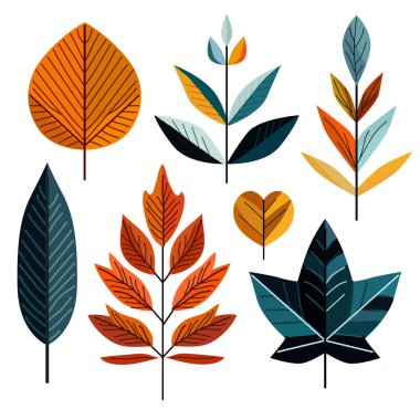 El yapımı sonbahar yaprakları, Bauhaus tarzında dizayn edilmiş tasarım elementleri. Kartlar, davetiyeler, afişler, posterler, baskı tasarımı, mevsimlik tatil geçmişi için kullanılabilir. Sonbahar teması