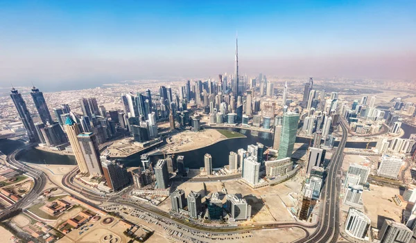 Dubai Aerial View Downtown Skyscrapers Burj Khalifa Helicopter View — Fotografia de Stock