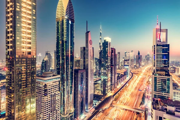 Бизнес Небоскрёбы Дубая Закате — стоковое фото