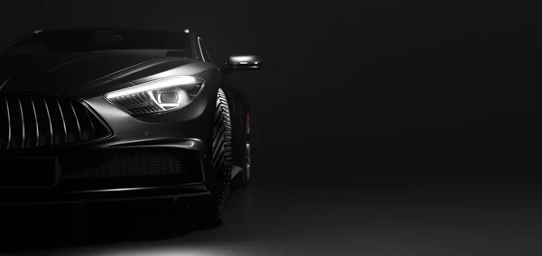 黒の新しい高級車 ブランドのないモダンなスタイル 3Dイラスト — ストック写真