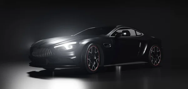 黒の新しい高級車 ブランドのないモダンなスタイル 3Dイラスト — ストック写真