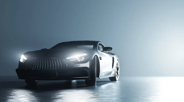ライト付きの新しい高級スポーツカー ブランドのないモダンなスタイル 3Dイラスト — ストック写真