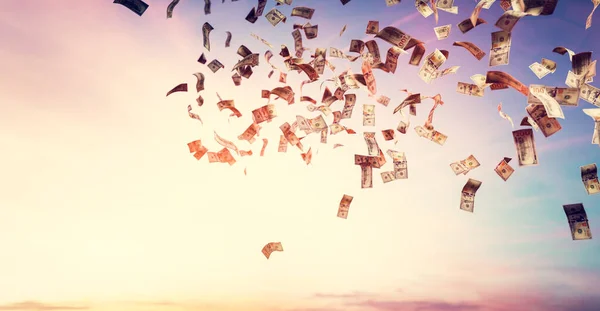 Money Falling Sky One Hundred Dollar Bills Financial Concept — Stock Photo, Image