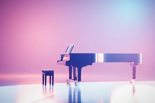 Klasik Grand Piano Keyboard Dalam Sorotan Lampu Neon — Stok Foto