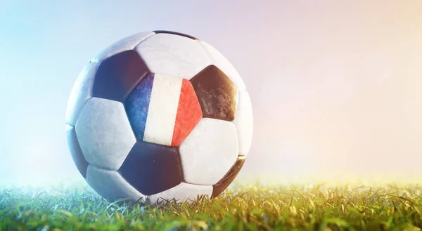 草地上挂满法国国旗的足球球 法国国家队 — 图库照片