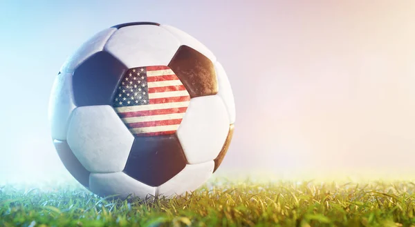 Football Soccer Ball Flag Usa Grass American National Team — Stock Photo, Image