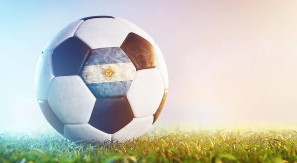 Football Ballon Football Avec Drapeau Argentine Sur Herbe Équipe Nationale — Photo