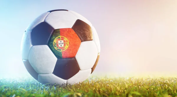 Çimlerin Üzerinde Portekiz Bayrağı Olan Futbol Topu Portekiz Milli Takımı — Stok fotoğraf